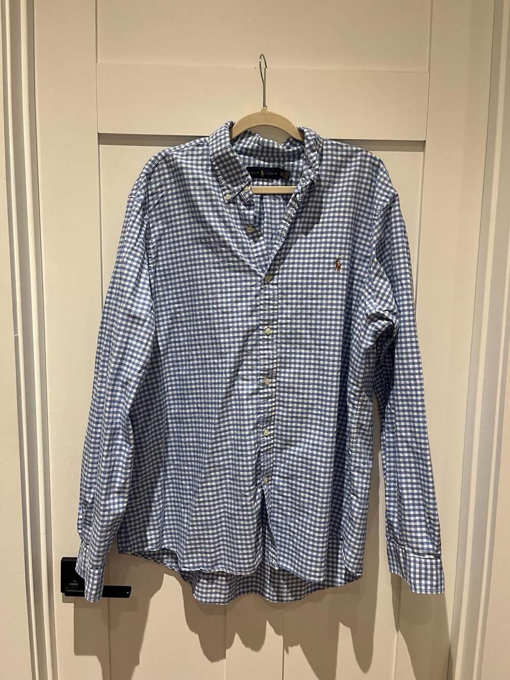 Polo Ralph Lauren Men's XXL Blue Gingham Plaid Cotton Button Down Shirt